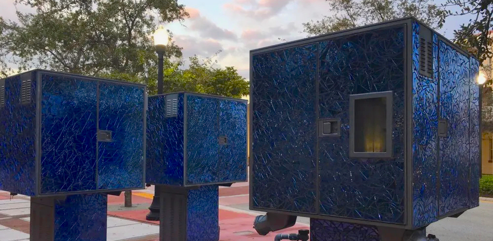 "Liquid Measures" glass art installation